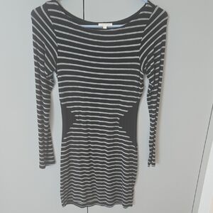 Weston Wear Black and Gray Striped Long-Sleeve Bodycon Dress